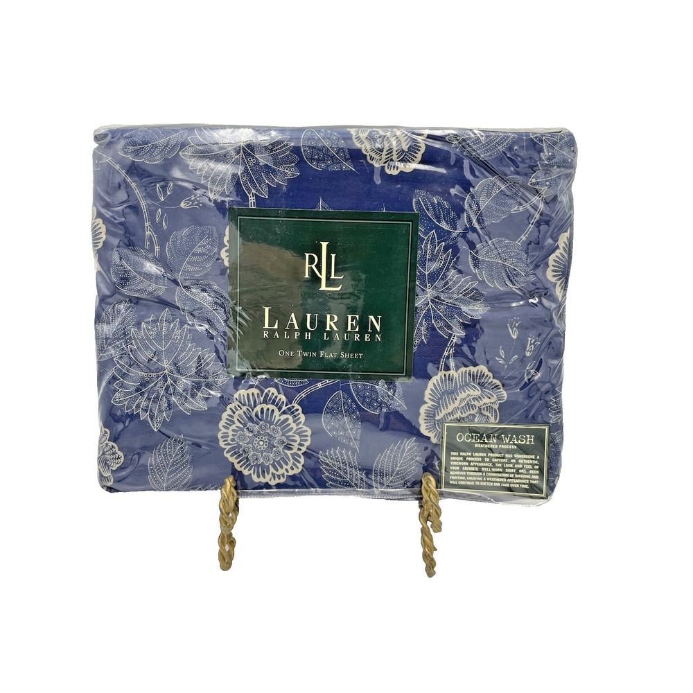 NIP Ralph Lauren TWIN Flat Sheet Americana Flora‎ Blue Cottage Chic Floral